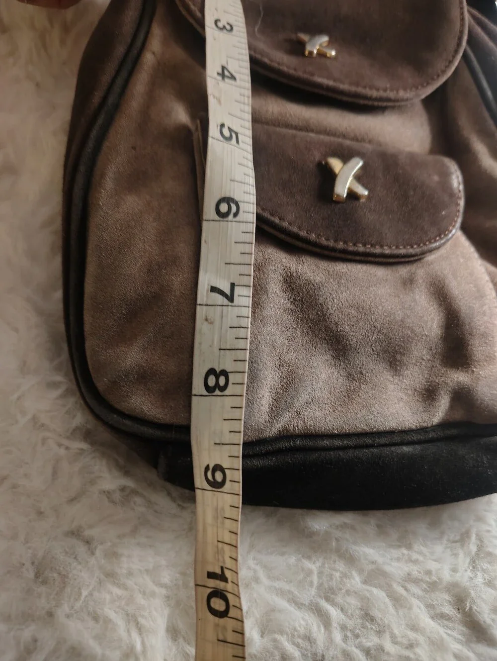 Vintage Paloma Picasso Brown Suede Leather Mini Backpack Made In Italy